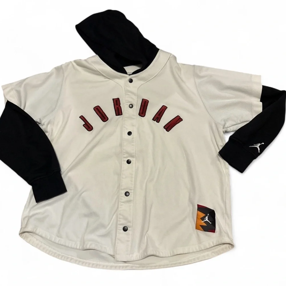 Jordan Jersey Mens Size XL Black Flight MVP Button Hoodie Long Sleeve Baseball